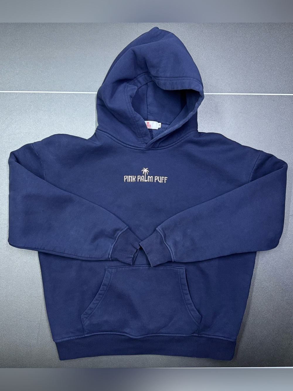 Pink Palm Puff Classic Puff Hoodie Navy Blue Size M - Picture 7 of 11